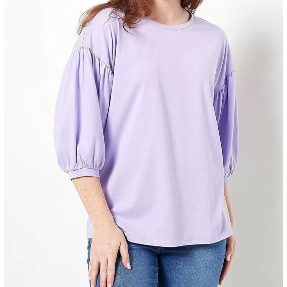 U-19 Laurie Felt Cotton Modal Everyday 3/4 Sleeve Tee LILAC size XXS - Picture 1 of 1